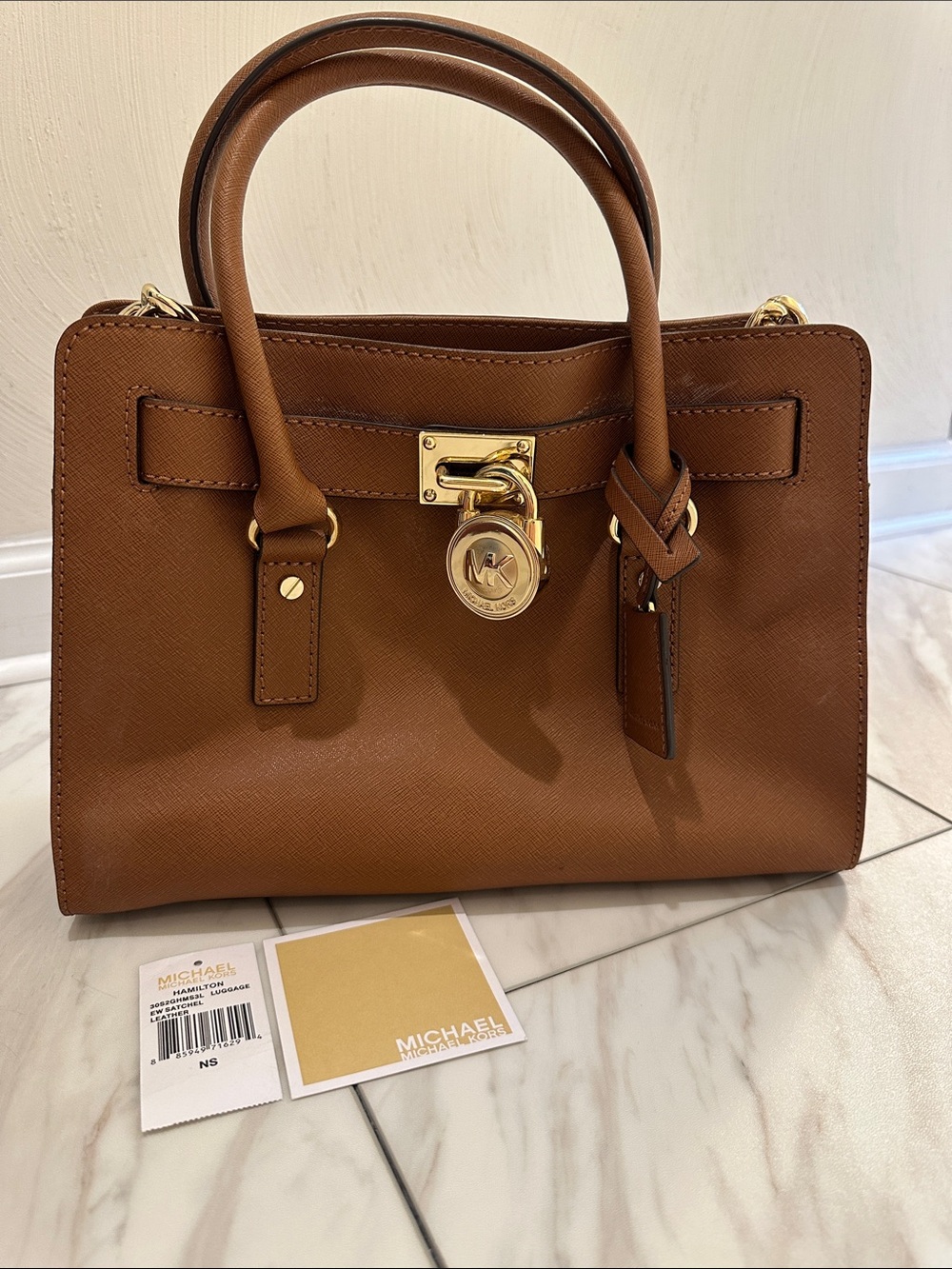 Michael Kors Cognac Saffiano Leather Satchel with Gold Hardware